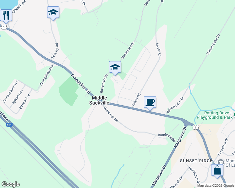 map of restaurants, bars, coffee shops, grocery stores, and more near 20 Hamilton Drive in Middle Sackville