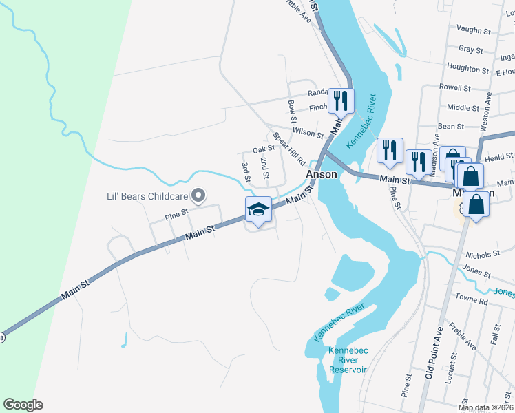 map of restaurants, bars, coffee shops, grocery stores, and more near 14 Front Street in Anson