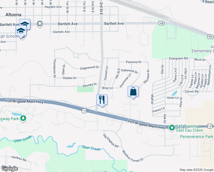 map of restaurants, bars, coffee shops, grocery stores, and more near 1135 Sunset Lane in Altoona