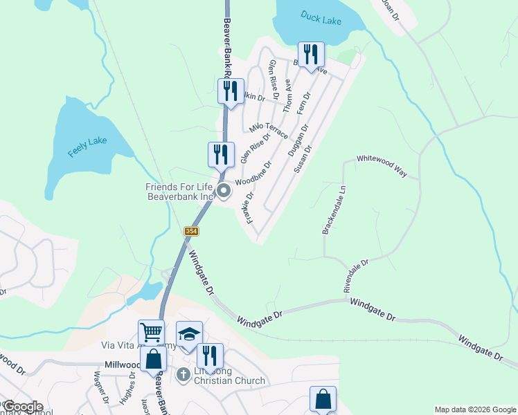map of restaurants, bars, coffee shops, grocery stores, and more near 892 Beaver Bank Connector in Beaver Bank