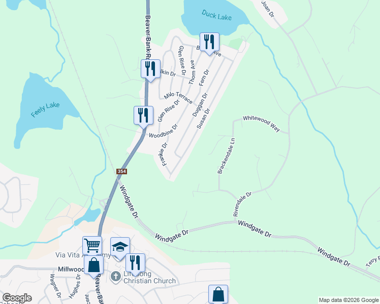 map of restaurants, bars, coffee shops, grocery stores, and more near 1200 Susan Drive in Beaver Bank