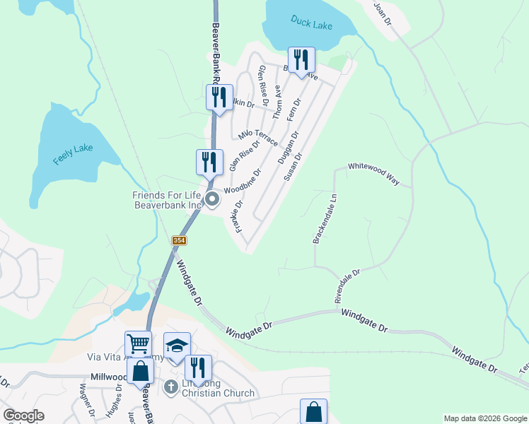 map of restaurants, bars, coffee shops, grocery stores, and more near 1201 Susan Drive in Beaver Bank