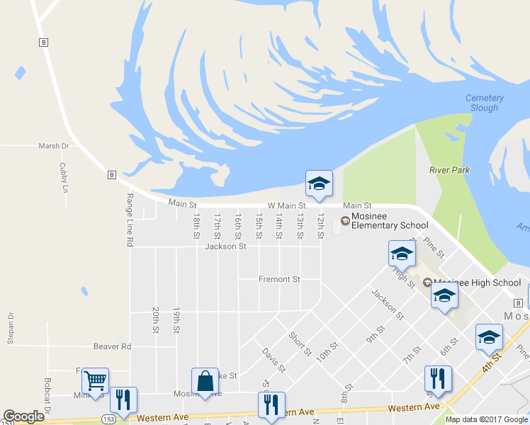 map of restaurants, bars, coffee shops, grocery stores, and more near 602 15th Street in Mosinee