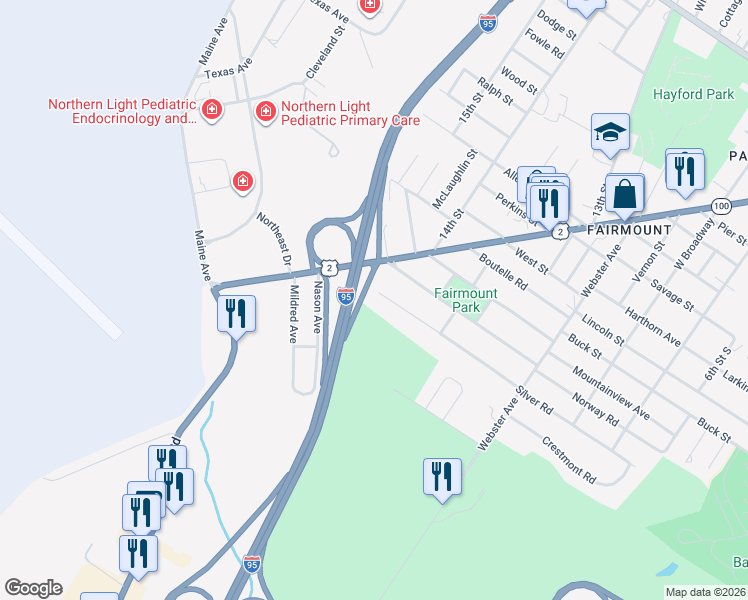 map of restaurants, bars, coffee shops, grocery stores, and more near 27 Silver Ridge in Veazie