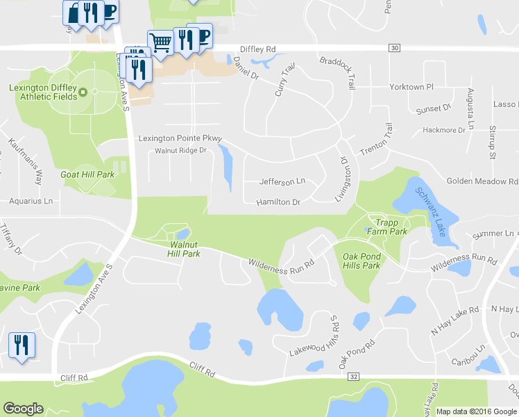 map of restaurants, bars, coffee shops, grocery stores, and more near 4404 Hamilton Drive in Eagan