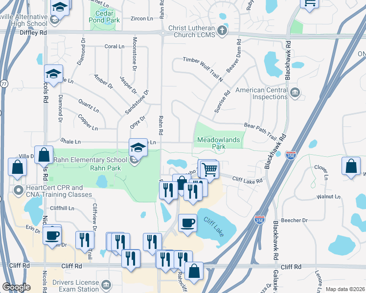 map of restaurants, bars, coffee shops, grocery stores, and more near 1968 Shale Lane in Eagan