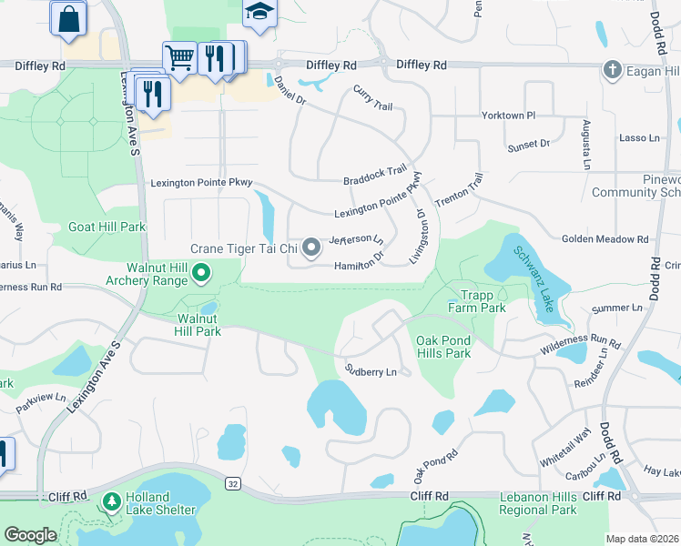 map of restaurants, bars, coffee shops, grocery stores, and more near 4384 Hamilton Drive in Eagan