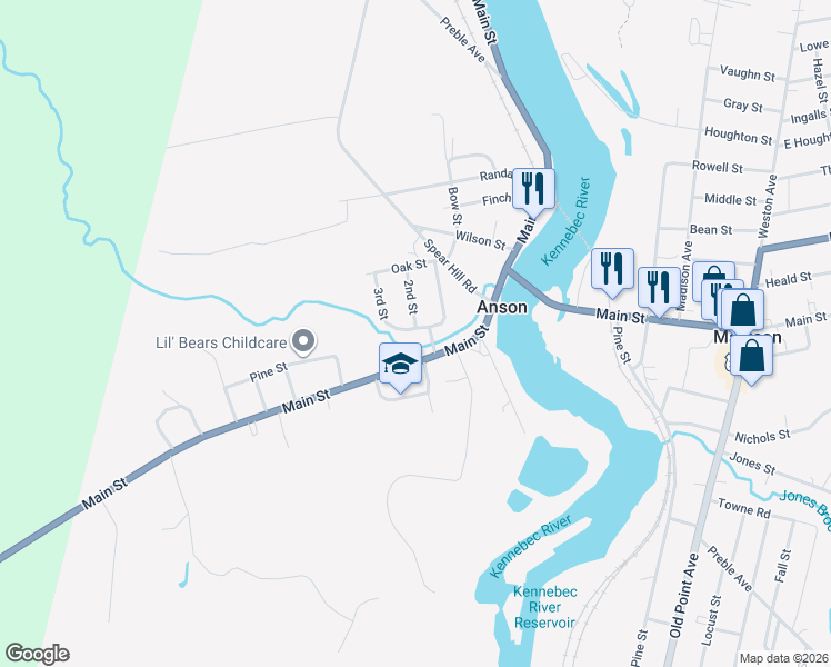 map of restaurants, bars, coffee shops, grocery stores, and more near 14 Front Street in Anson