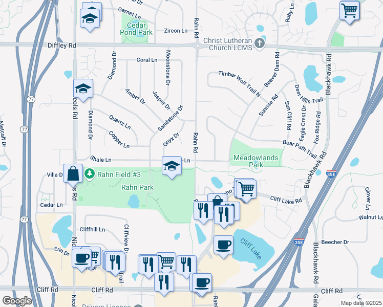 map of restaurants, bars, coffee shops, grocery stores, and more near 4352 Onyx Point in Eagan