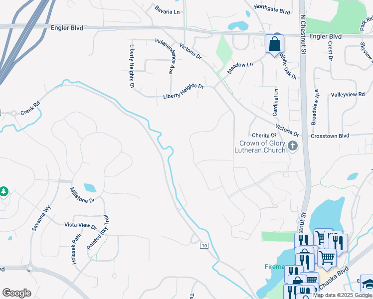 map of restaurants, bars, coffee shops, grocery stores, and more near 1160 Moers Drive in Chaska