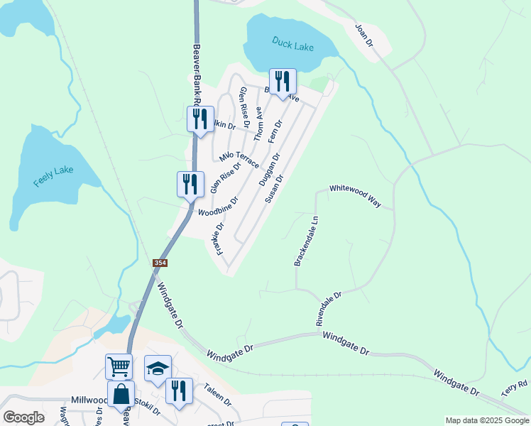 map of restaurants, bars, coffee shops, grocery stores, and more near 1182 Susan Drive in Beaver Bank