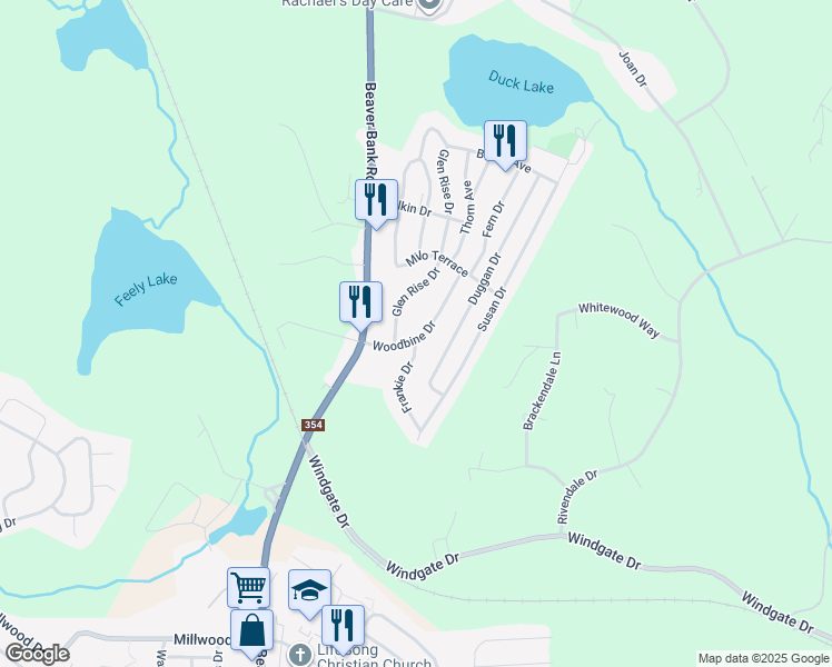 map of restaurants, bars, coffee shops, grocery stores, and more near 1535 Woodbine Drive in Beaver Bank