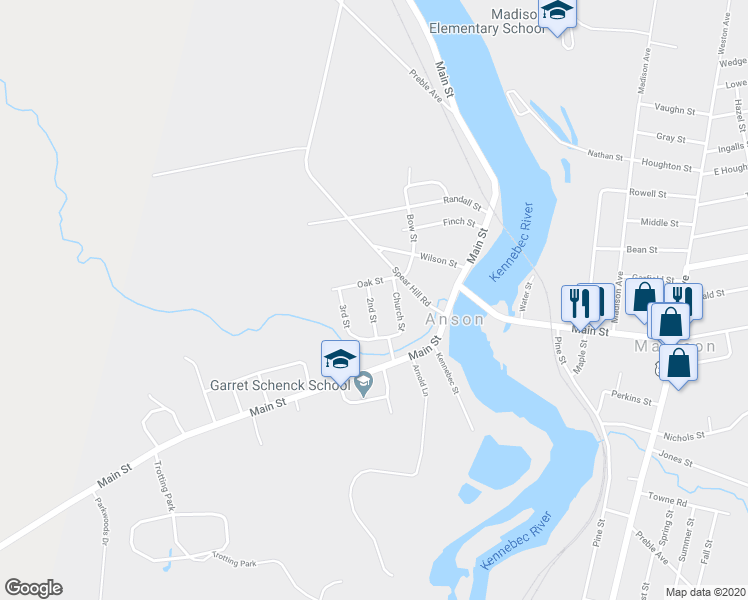 map of restaurants, bars, coffee shops, grocery stores, and more near 10 2nd Street in Anson