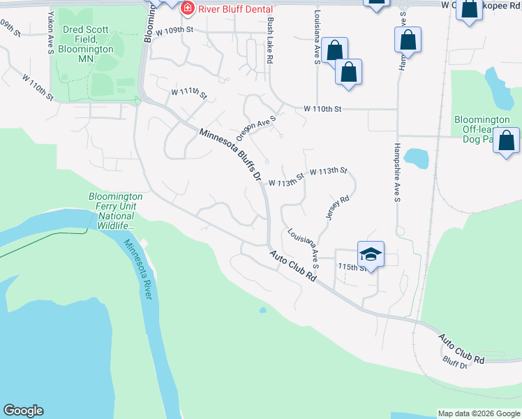 map of restaurants, bars, coffee shops, grocery stores, and more near 7220 West 114th Street Circle in Minneapolis