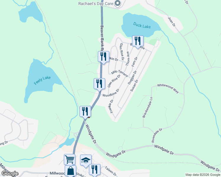map of restaurants, bars, coffee shops, grocery stores, and more near 490 Glen Rise Drive in Beaver Bank