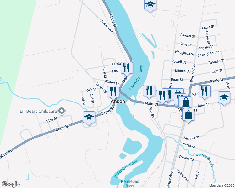 map of restaurants, bars, coffee shops, grocery stores, and more near Main Street in Anson