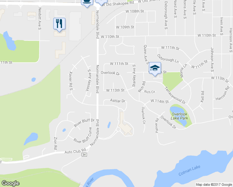 map of restaurants, bars, coffee shops, grocery stores, and more near 5225 West 113th Street in Minneapolis