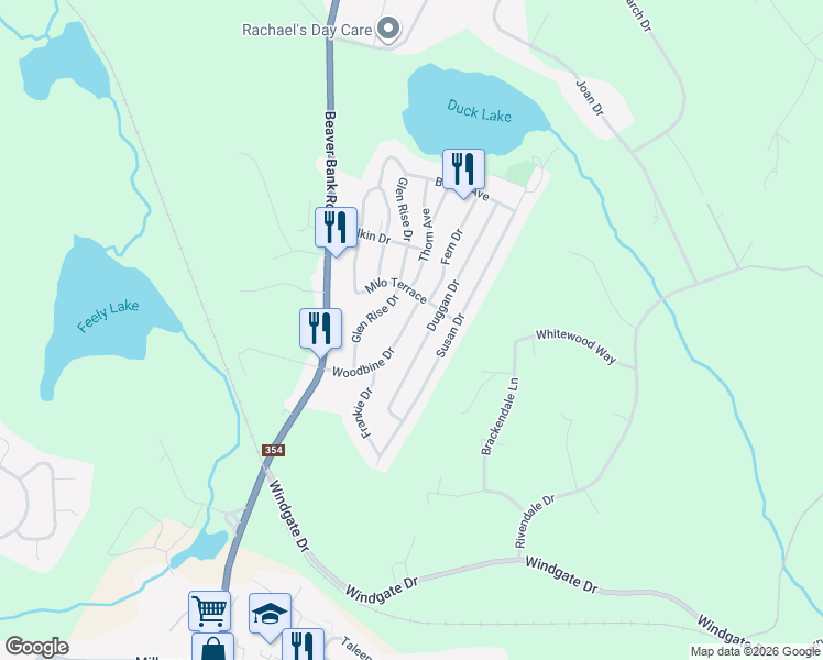 map of restaurants, bars, coffee shops, grocery stores, and more near 1512 Woodbine Drive in Beaver Bank
