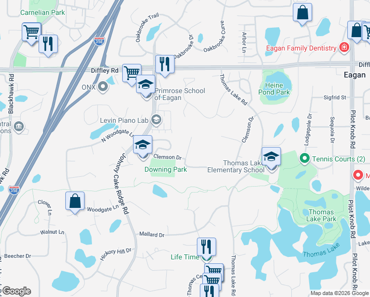 map of restaurants, bars, coffee shops, grocery stores, and more near 4315 Clemson Circle in Eagan