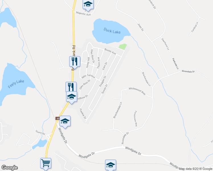 map of restaurants, bars, coffee shops, grocery stores, and more near Susan Drive in Beaver Bank