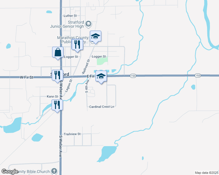 map of restaurants, bars, coffee shops, grocery stores, and more near 119301 Carpenter Street in Stratford