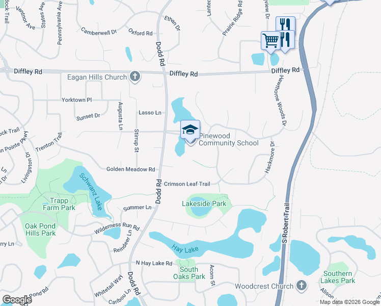 map of restaurants, bars, coffee shops, grocery stores, and more near 4300 Dodd Road in Eagan