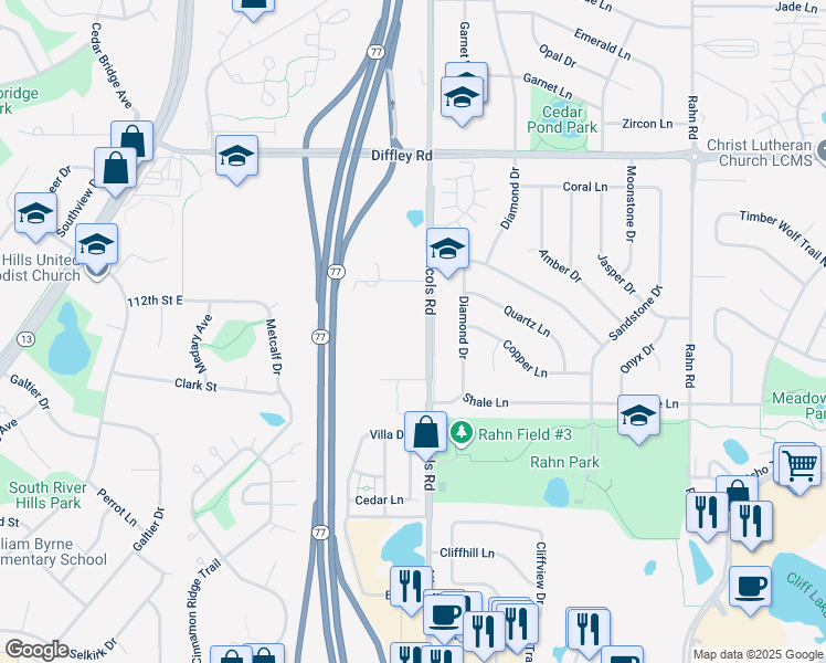 map of restaurants, bars, coffee shops, grocery stores, and more near 4265 Nicols Road in Eagan