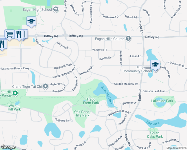 map of restaurants, bars, coffee shops, grocery stores, and more near 820 Cornwallis Court in Eagan