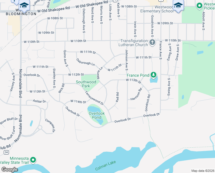 map of restaurants, bars, coffee shops, grocery stores, and more near 4508 West 113th Street in Minneapolis