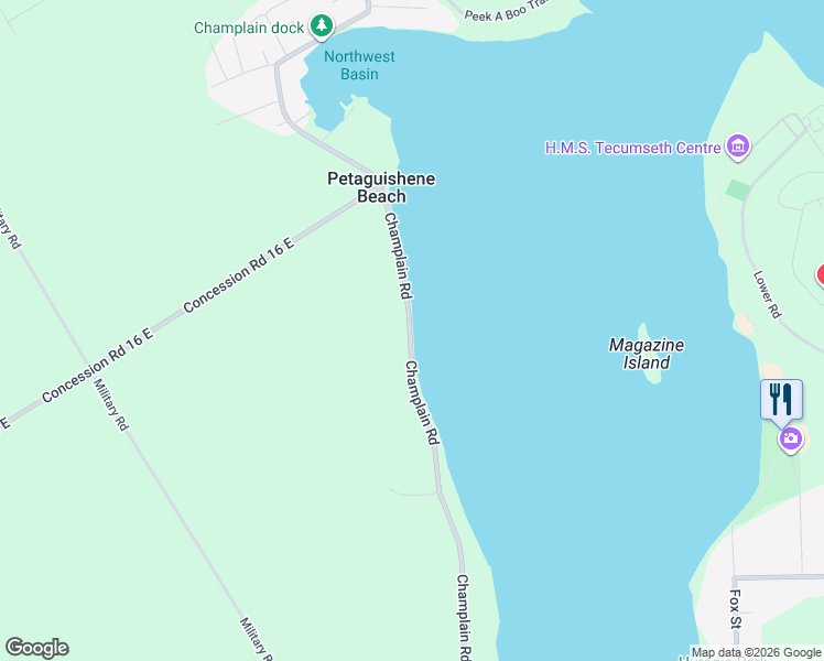 map of restaurants, bars, coffee shops, grocery stores, and more near 476 Champlain Road in Penetanguishene