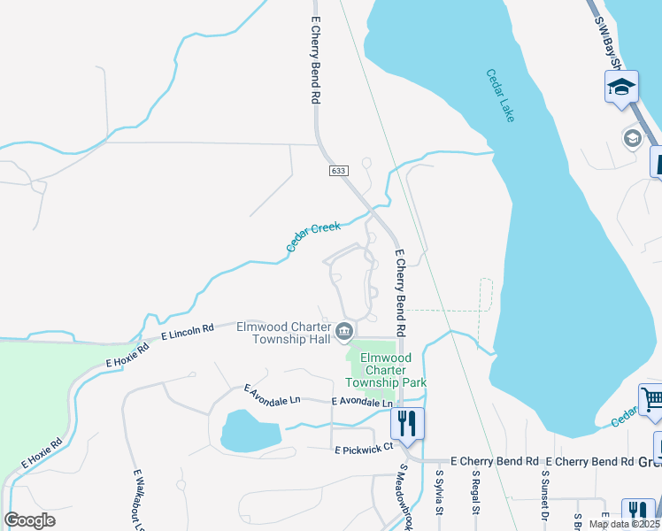 map of restaurants, bars, coffee shops, grocery stores, and more near 10200 South Elk Run Drive in Traverse City