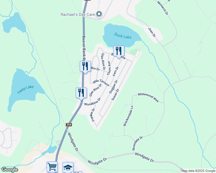map of restaurants, bars, coffee shops, grocery stores, and more near 1500 Woodbine Drive in Beaver Bank