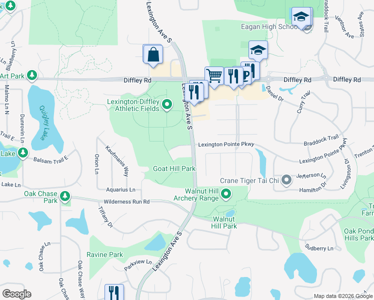 map of restaurants, bars, coffee shops, grocery stores, and more near 990 Kensington Trail in Saint Paul