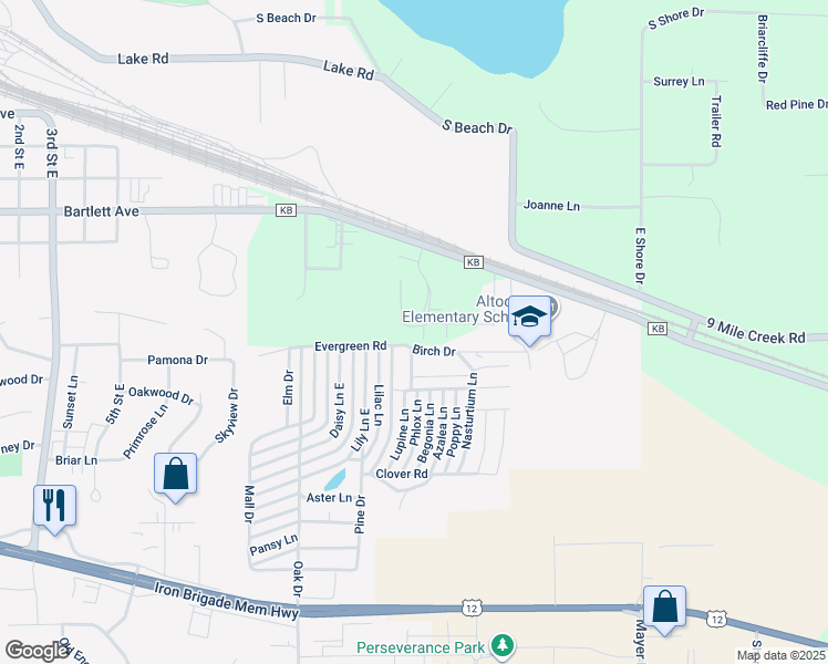 map of restaurants, bars, coffee shops, grocery stores, and more near 257 Bartlett Avenue in Altoona