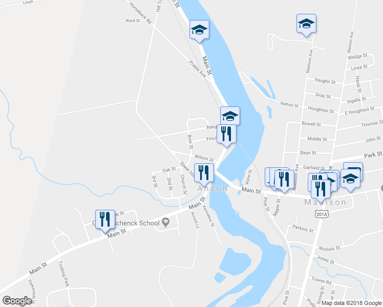 map of restaurants, bars, coffee shops, grocery stores, and more near 7 Wilson Street in Anson