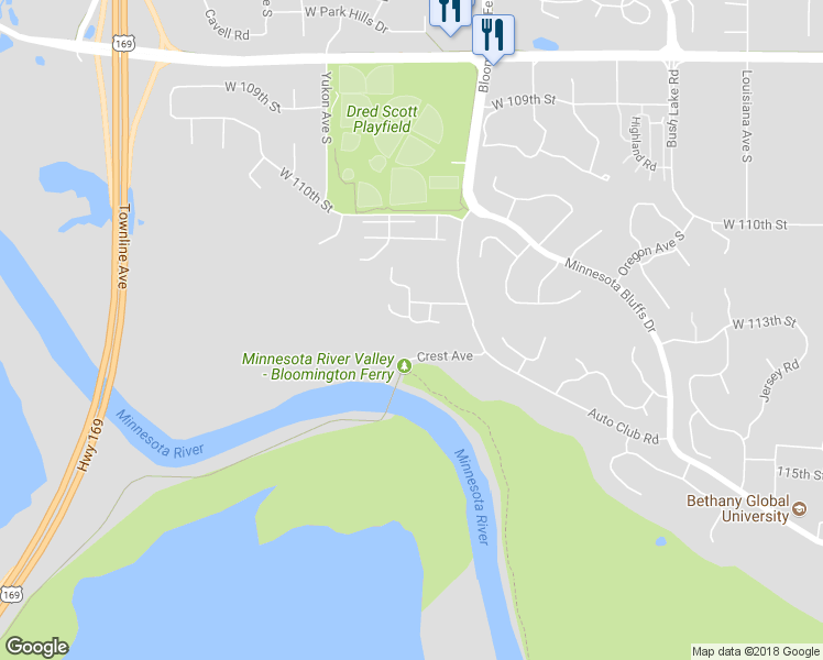 map of restaurants, bars, coffee shops, grocery stores, and more near 11232 Wyoming Road in Bloomington