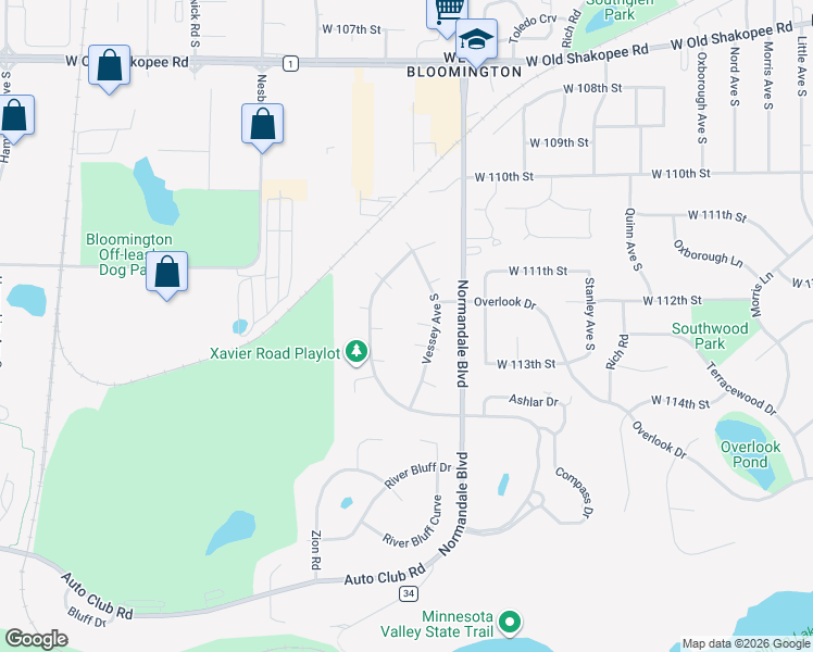 map of restaurants, bars, coffee shops, grocery stores, and more near 11226 Vessey Circle in Minneapolis