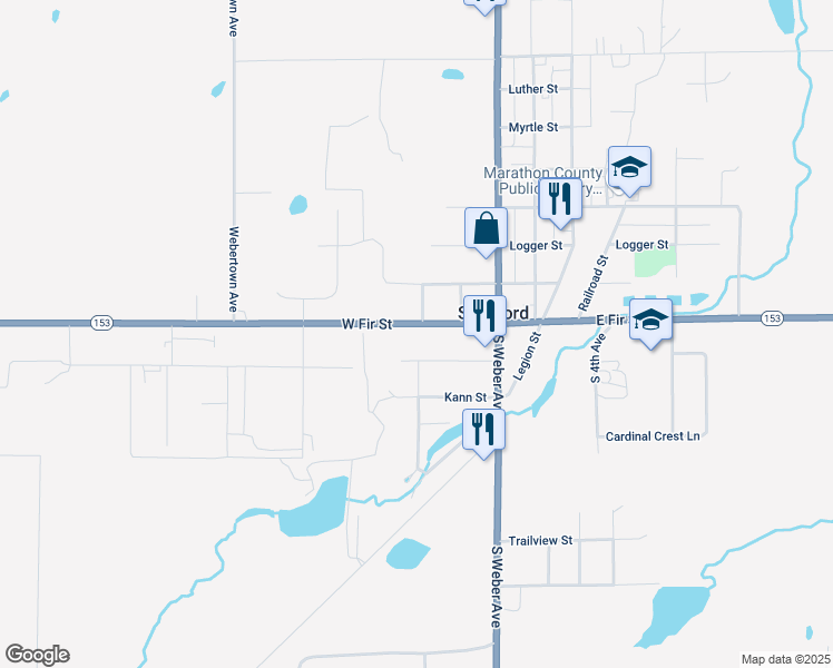 map of restaurants, bars, coffee shops, grocery stores, and more near 311 West Fir Street in Stratford