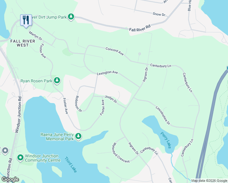 map of restaurants, bars, coffee shops, grocery stores, and more near 6 Ainsley Court in Fall River