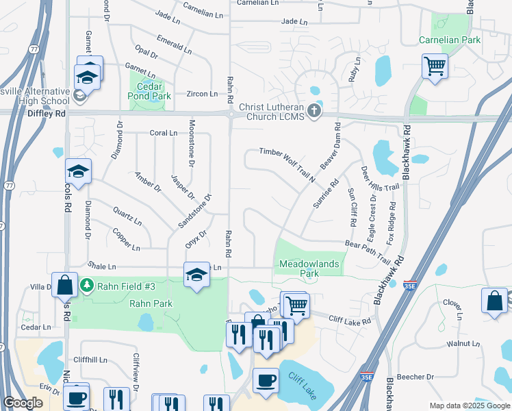 map of restaurants, bars, coffee shops, grocery stores, and more near 4329 Bear Path Trail in Eagan