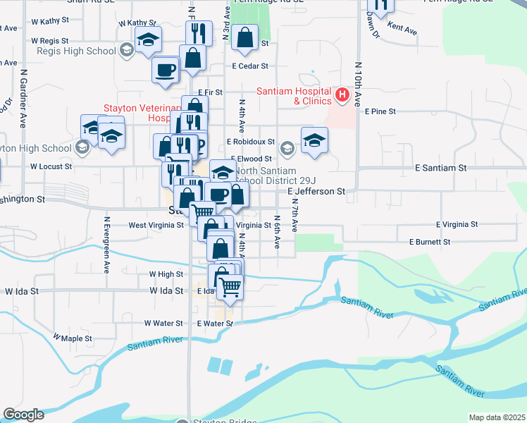 map of restaurants, bars, coffee shops, grocery stores, and more near 776 North 5th Avenue in Stayton