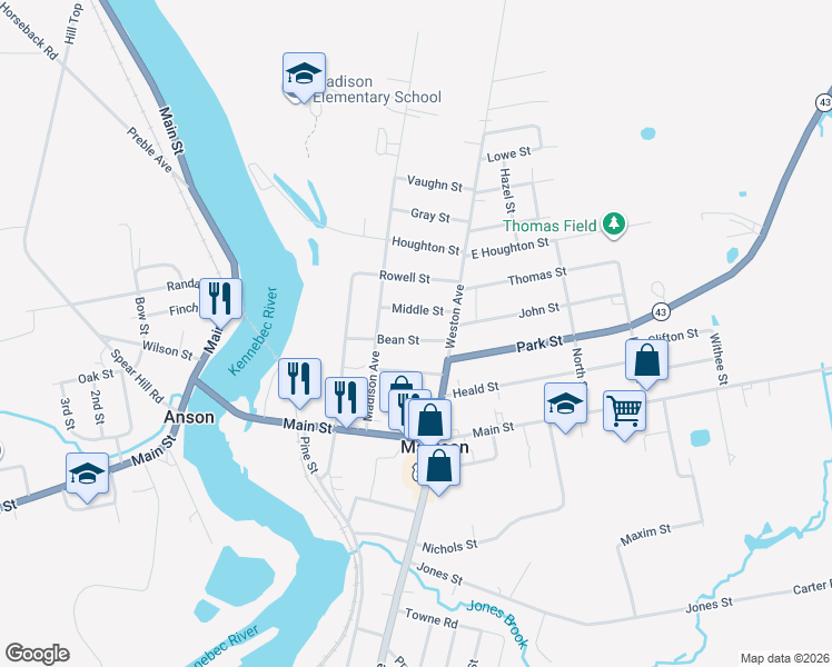 map of restaurants, bars, coffee shops, grocery stores, and more near 13 Bean Street in Madison