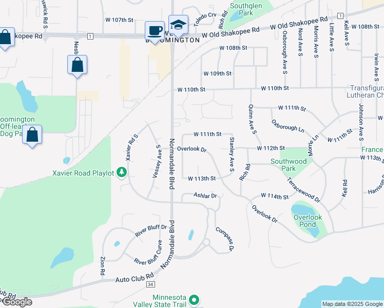 map of restaurants, bars, coffee shops, grocery stores, and more near 11217 Utica Avenue South in Bloomington