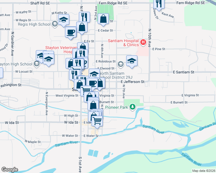 map of restaurants, bars, coffee shops, grocery stores, and more near 776 North 5th Avenue in Stayton