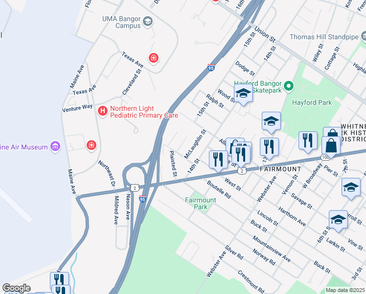 map of restaurants, bars, coffee shops, grocery stores, and more near 33 Hersey Avenue in Bangor