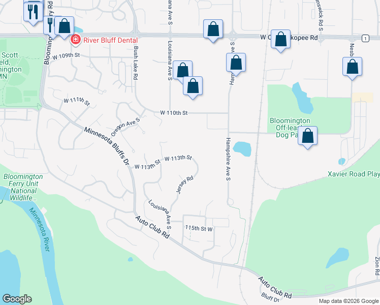map of restaurants, bars, coffee shops, grocery stores, and more near 6801 West 113th Street in Bloomington