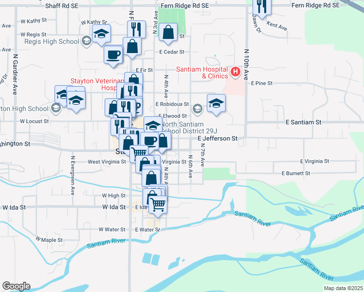 map of restaurants, bars, coffee shops, grocery stores, and more near 776 North 5th Avenue in Stayton
