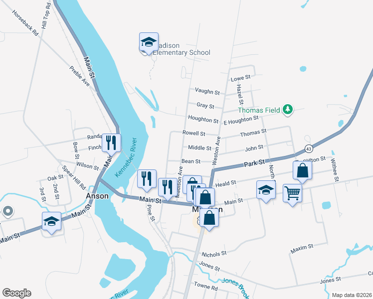 map of restaurants, bars, coffee shops, grocery stores, and more near 58 Madison Avenue in Madison