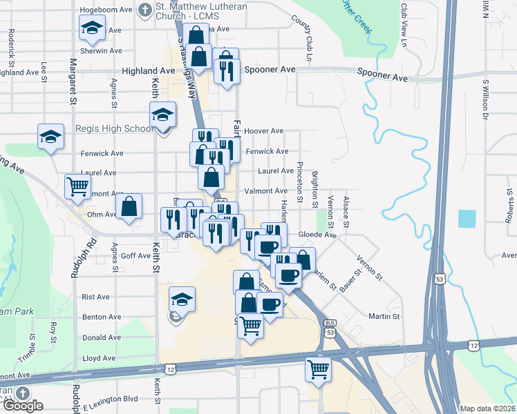 map of restaurants, bars, coffee shops, grocery stores, and more near 803 Harriet Street in Altoona
