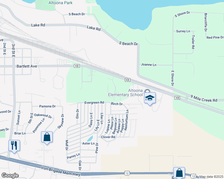 map of restaurants, bars, coffee shops, grocery stores, and more near 257 Bartlett Avenue in Altoona